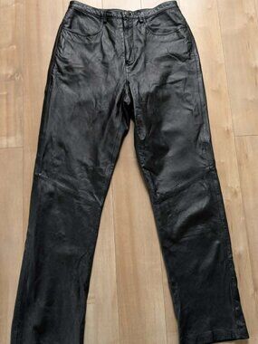 Vintage Genuine Leather Moto Pants High Rise Straight Leg Black Women's 6